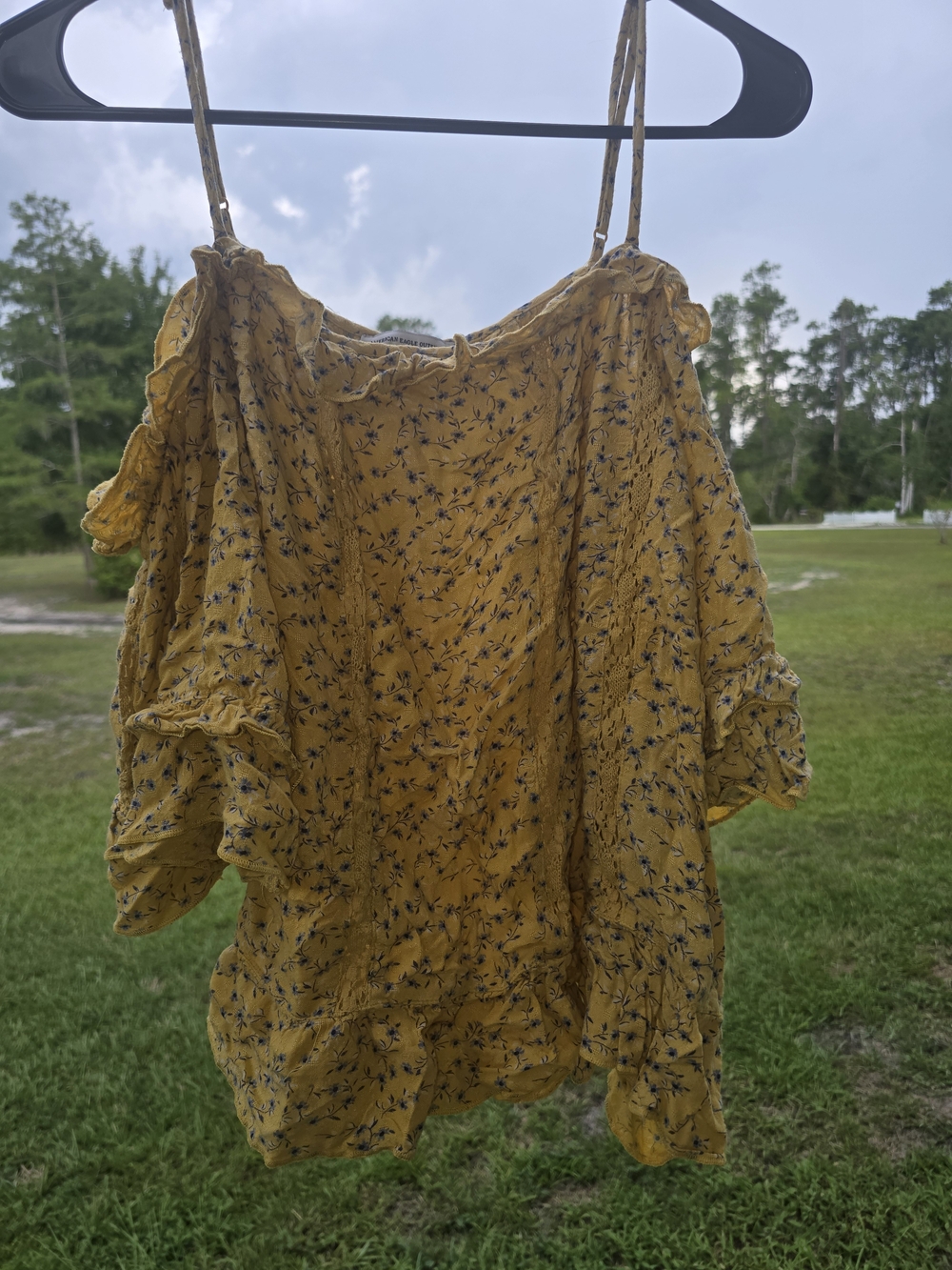 American Eagle Outfitters Yellow Floral Ruffle Off-Shoulder Cami
